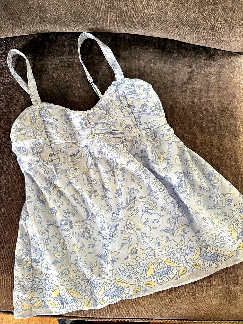 Hollister Paisley Ruffle Babydoll Cami Blue & White XS Extra Small Excellent